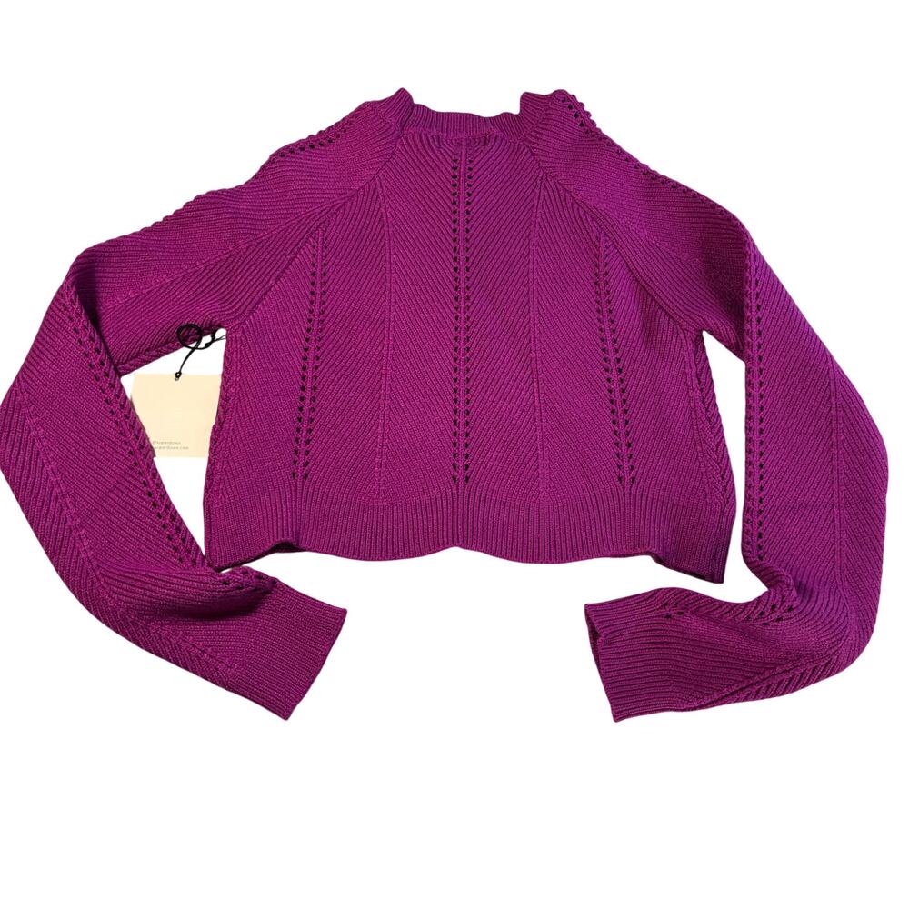 Revolve Superdown Cropped Sweater Small Fuchsia Hot Pink Ribbed Raglan Sleeves - Picture 3 of 7